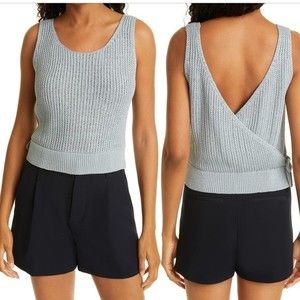 Vince Crossover Ribbed Cotton Knit Tank Top